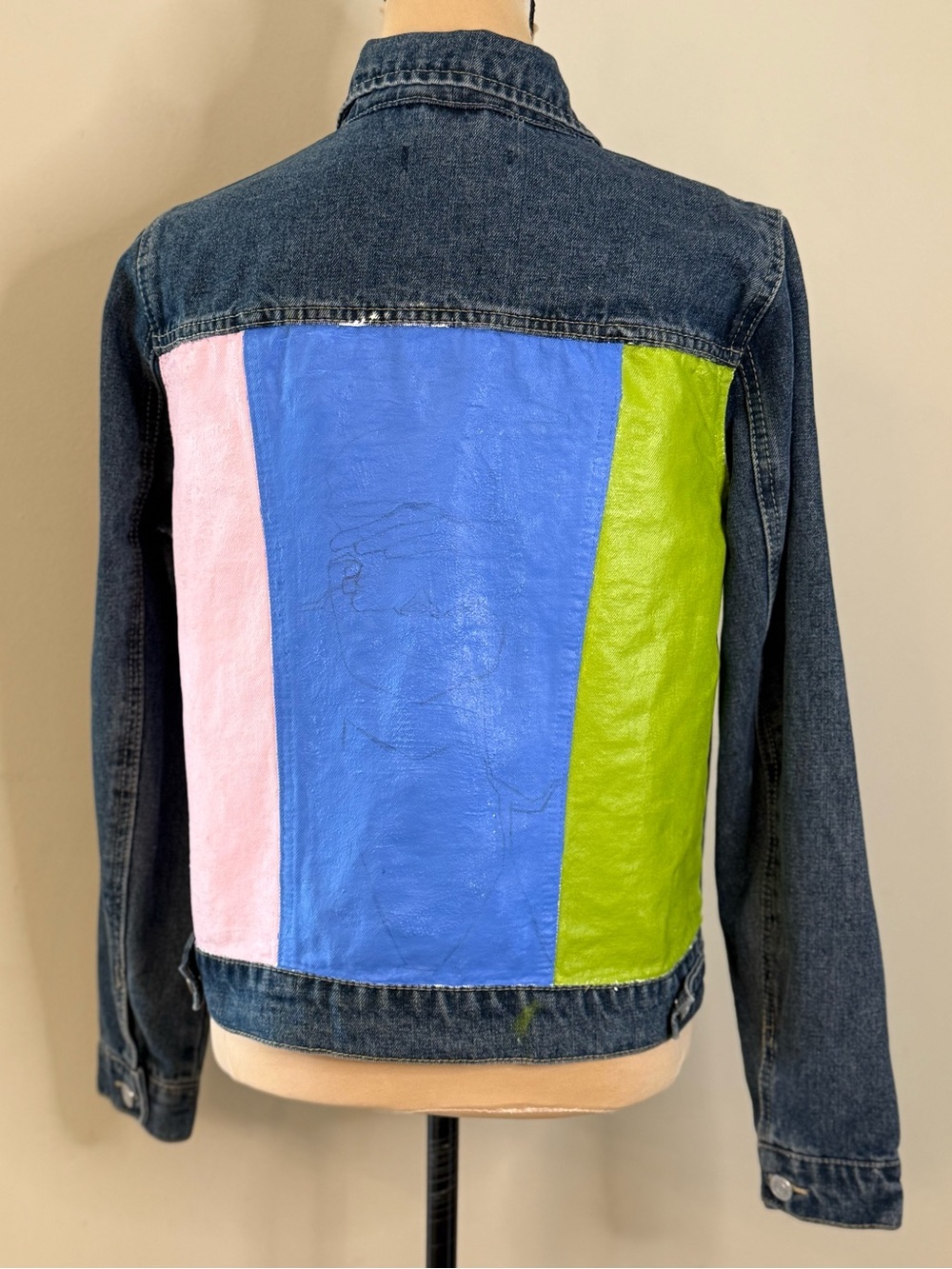 Refuge painted color block denim jeans jacket SZ LG